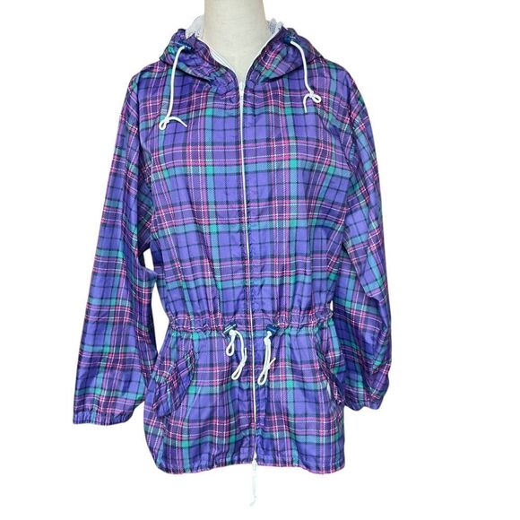 Woolrich Women's Purple Check Plaid Hoodie‎ Rain Jacket Size M Outdoor - Picture 1 of 16